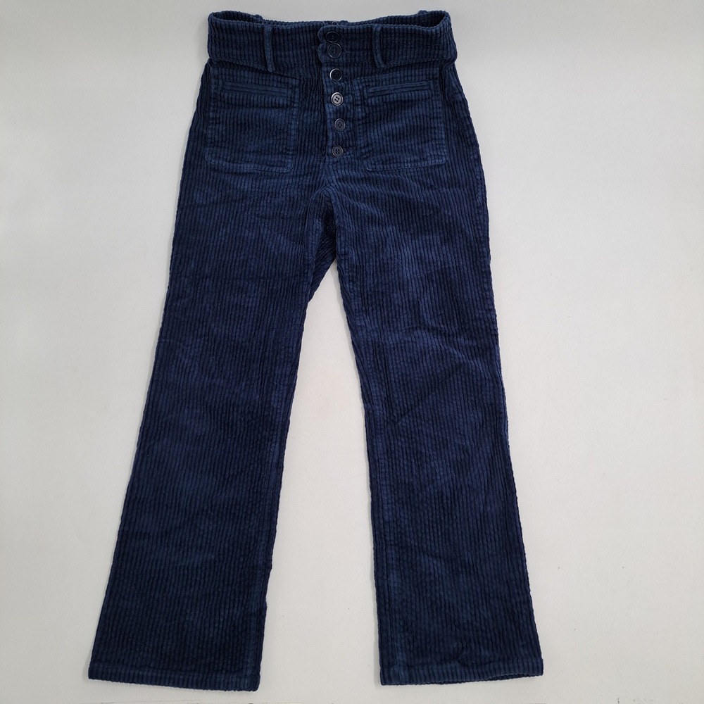 Apiece Apart Corduroy Pants Womens 26 Blue Straight Leg High Rise Button Fly